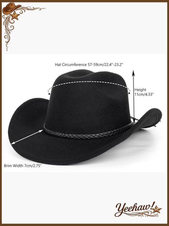 Classic Western Cowboy Hat with Adjustable Belt, Felt Material, Unisex Adult main image 4